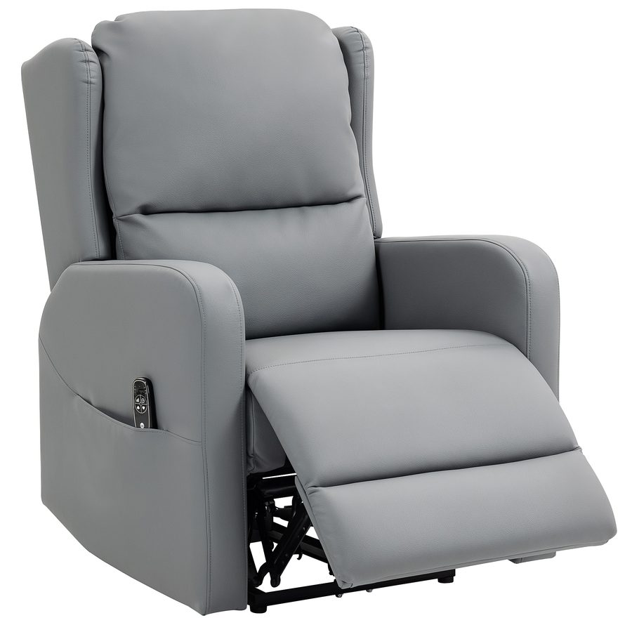 HOMCOM Relaxsessel Elektrisch Fernsehsessel mit 3D Knetmassage, Massagesessel mit Liegefunktion, Gepolstert TV Sessel mit Fernbedienung, Fußteil und Seitentasche, Ledermischung, für Wohnzimmer, Grau   Aosom von HOMCOM