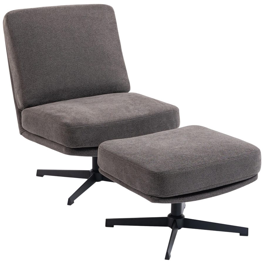 HOMCOM Sessel mit Hocker Drehbar Loungesessel mit Leinenoptik, Dicker Breiter Sitz, Moderner Relaxsessel, Schneidersitz Polstersessel für Wohnzimmer, Schlafzimmer, Dunkelgrau   Aosom von HOMCOM
