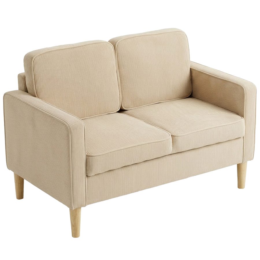HOMCOM Sofa 2 Sitzer Couch mit 2 Wurfkissen, Stauraum Kleine Loveseat aus Corduroy Modern Polstersofa mit Massivholzfüßen für Wohnzimmer, Schlafzimmer, kleinen Raum, Beige 117 x 63 x 79 cm   Aosom von HOMCOM