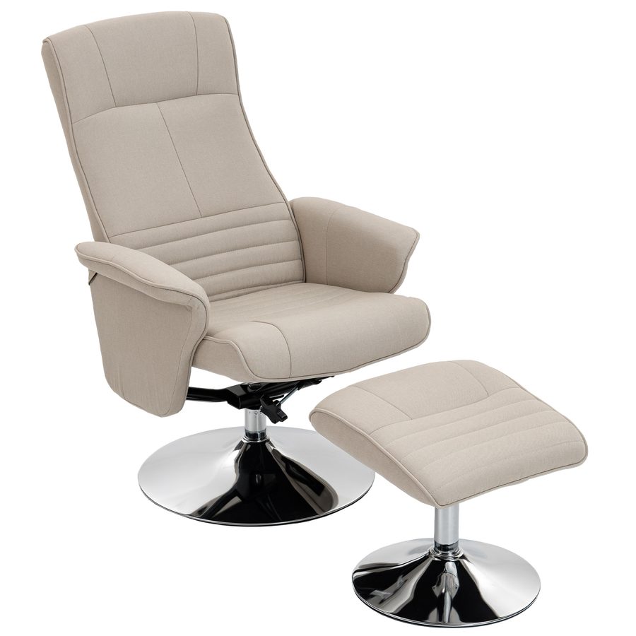 HOMCOM Relaxsessel, 135° verstellbar, 360° drehbar mit Fußstütze, Stoffbezug für Wohnzimmer, Schlafzimmer, Büro, bis 150 kg, beige   Aosom von HOMCOM