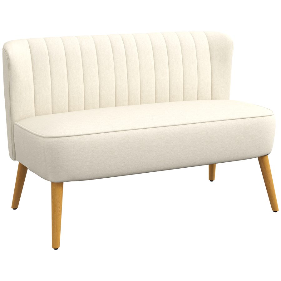 HOMCOM Sofa 2 Sitzer Couch, Kleine Loveseat mit Leinen-Optik Modern Polstersofa für Wohnzimmer, Schlafzimmer, kleinen Raum, Cremeweiß 117 x 56,5 x 77 cm   Aosom von HOMCOM