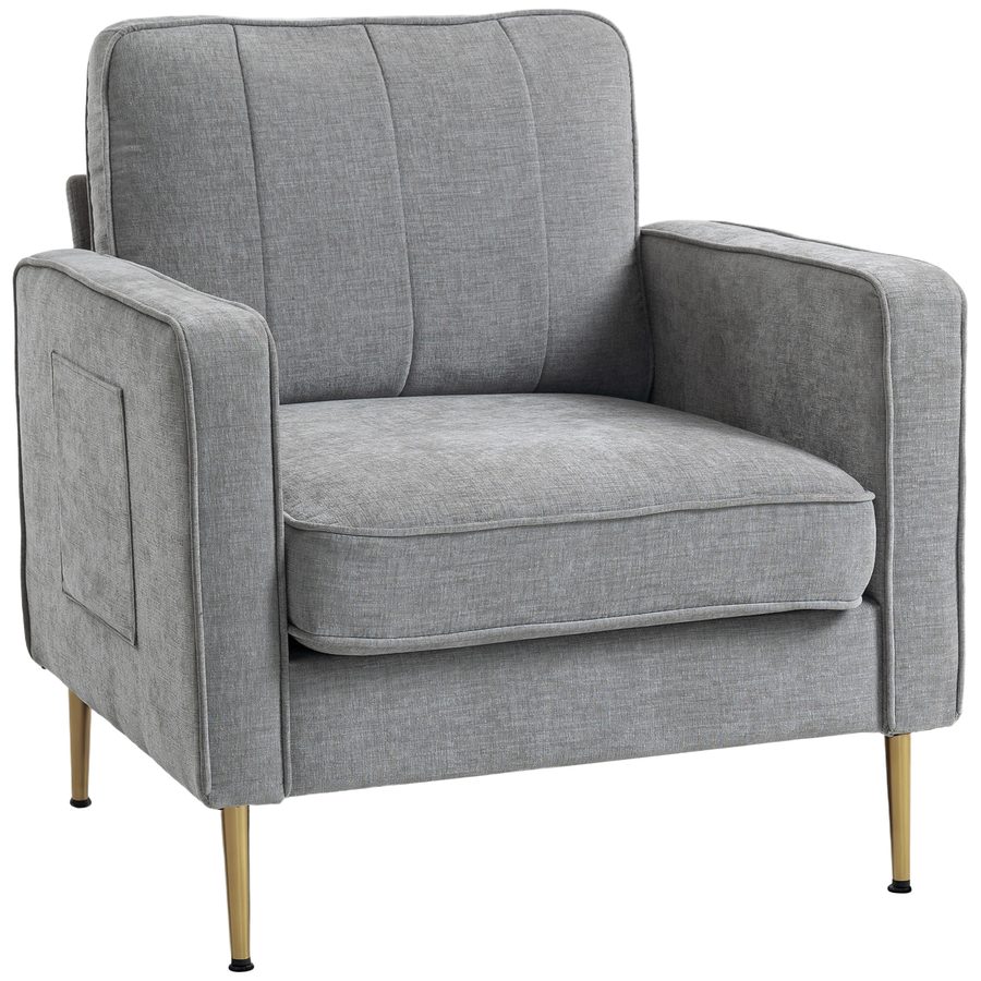 HOMCOM 1-Sitzer-Sofa mit goldfarbenen Stahlbeinen, hoher Komfort, Seitentaschen, für Wohnzimmer, Büro, Schlafzimmer, grau   Aosom von HOMCOM