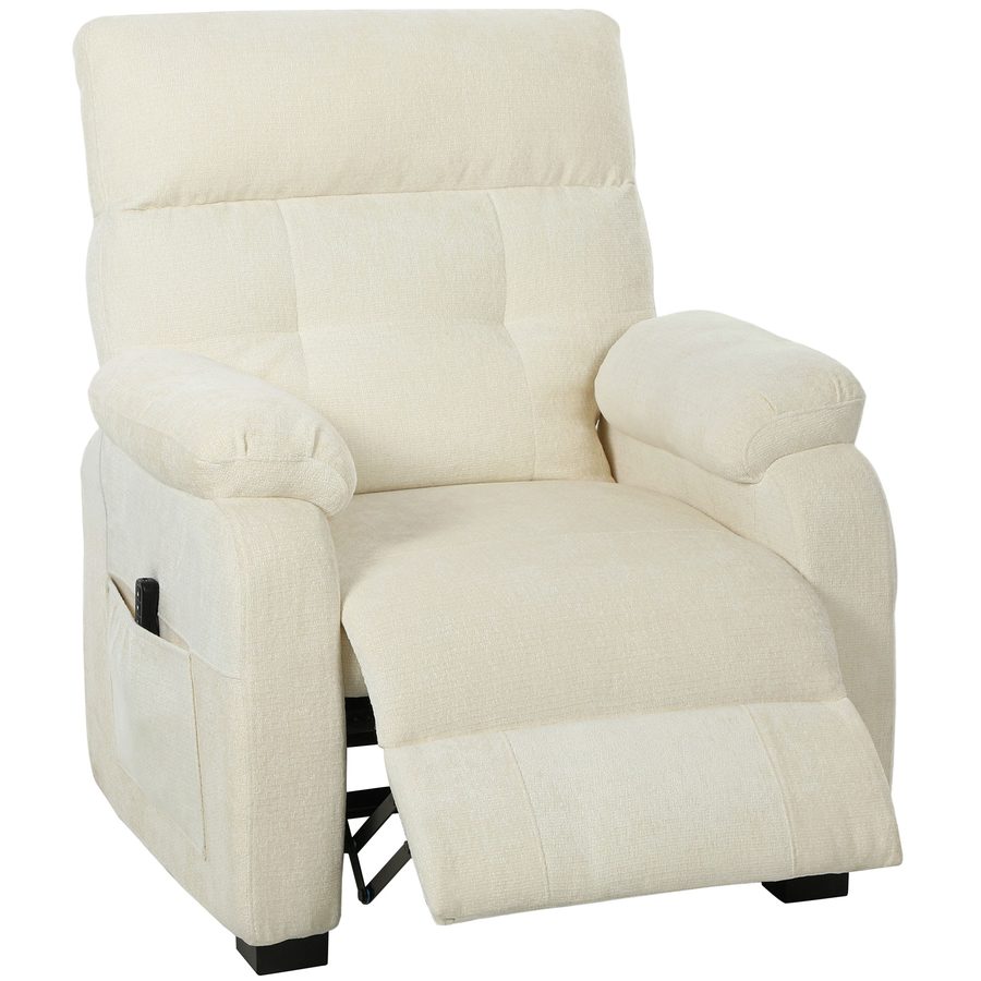 HOMCOM Elektrischer Relaxsessel 150° mit Fußteil, breite Sitzfläche, leise, USB-Anschluss, Memory-Funktion, Fernbedienung, Samt, Weiß   Aosom von HOMCOM