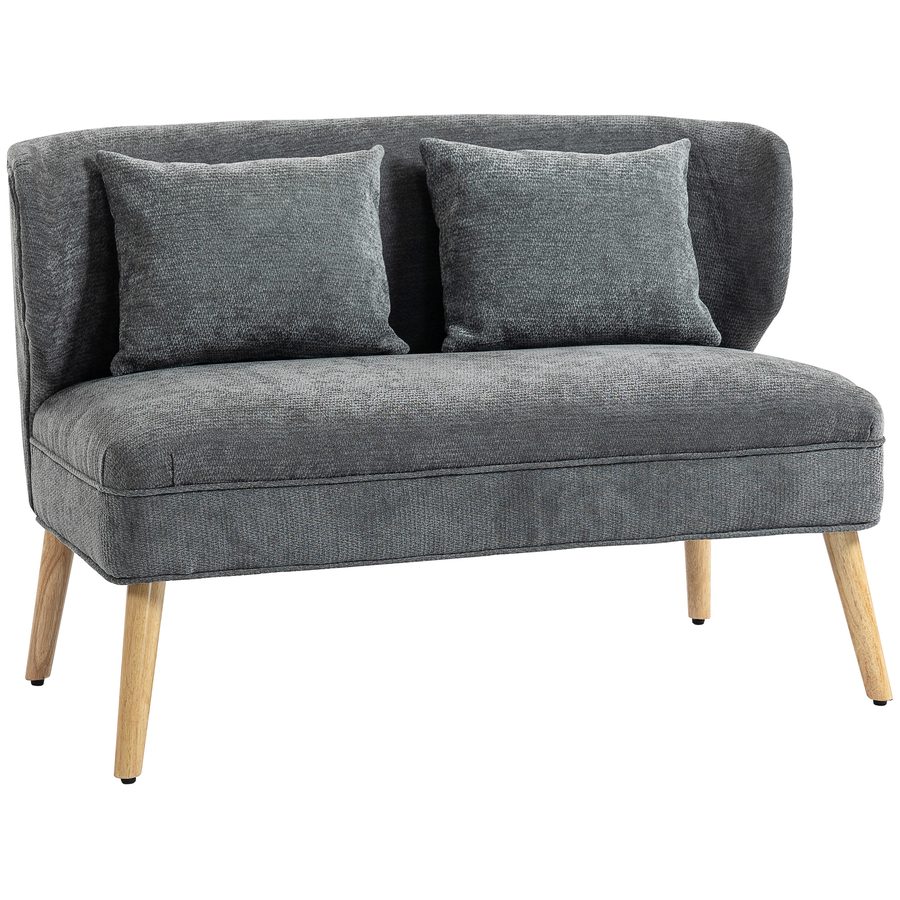 HOMCOM Sofa 2 Sitzer kleine Couch mit Flügelrücken, 2 Wurfkissen, 117 cm Dick Gepolstert Doppelsofa Modern Polstersofa mit Holzbeine für kleine Räume, Wohnzimmer, Schlafzimmer, Grau   Aosom von HOMCOM