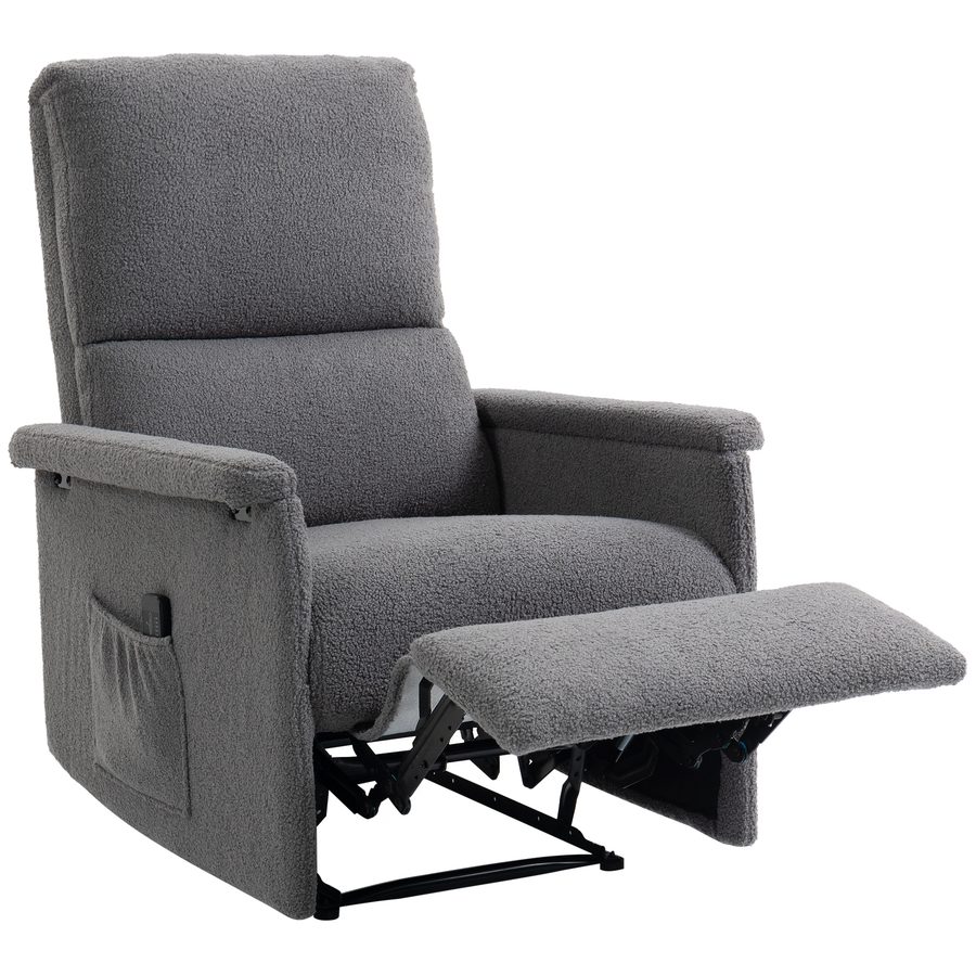 HOMCOM Massage-Sessel mit Liegefunktion, Relaxsessel aus Teddy-Fleece mit verstellbarer Rückenlehne, großer Sitz, Fußstütze, Seitentasche und Fernbedienung, für Wohnzimmer, Schlafzimmer, Heimkino, grau   Aosom von HOMCOM