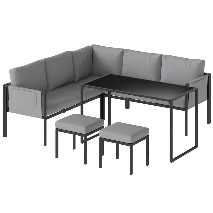 Outsunny Gartenlounge 6-teilig Ecksofa Außen - Gartenmöbel-Set mit 10 cm Polstern, hohem Tisch und 2 Fußhockern - Terrassenmöbel für 7 Personen Stahl und Textilene, Grau   Aosom von Outsunny