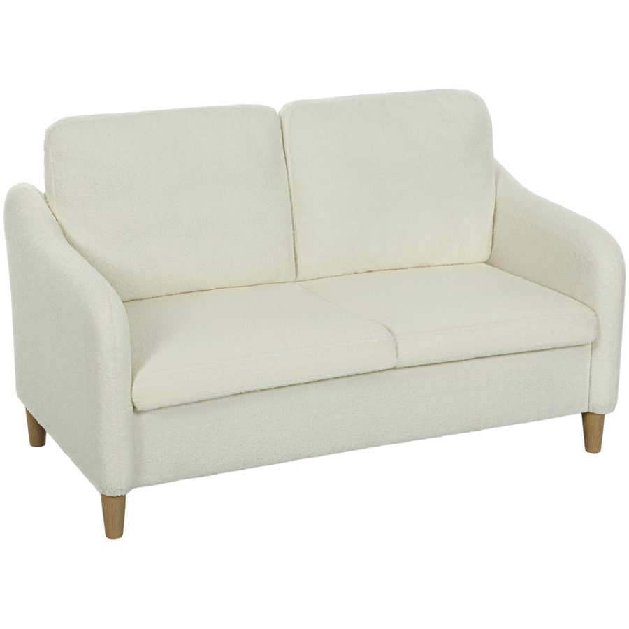 HOMCOM Sofa 2 Sitzer kleine Couch mit Sherpa-Fleece-Optik, Dick Gepolstert Polstersofa Modern 137 cm Doppelsofa mit Holzbeine für Wohnzimmer, Schlafzimmer, Cremeweiß   Aosom von HOMCOM