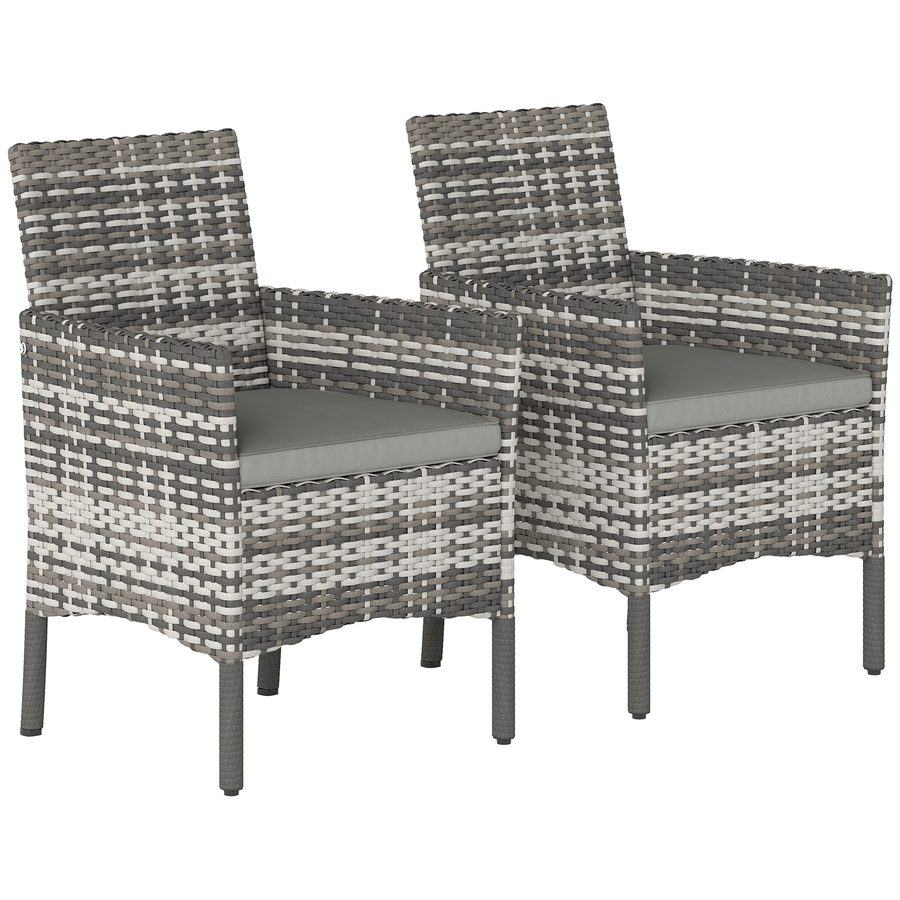 Outsunny 2er Set Gartenstuhl Polyrattan Gartenmöbel mit 2 Sessel Abnehmbaren Kissen Stahlrahmen, Leicht Outdoor Gartensessel Gartenstühle Balkonstuhl für Garten Balkon Terrasse Grau   Aosom von Outsunny
