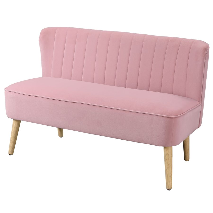 HOMCOM Loungesofa 2 Sitzer, mit Samt-Optik Modern Polstersofa für Wohnzimmer, Schlafzimmer, kleinen Raum, Rosa 117 x 56,5 x 77 cm   Aosom von HOMCOM