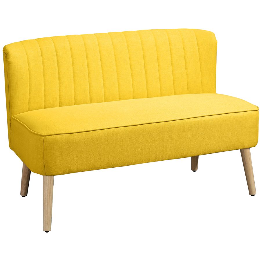 HOMCOM Sofa 2 Sitzer Couch, Kleine Loveseat mit Leinen-Optik Modern Polstersofa für Wohnzimmer, Schlafzimmer, kleinen Raum, Gelb 117 x 56,5 x 77 cm   Aosom von HOMCOM