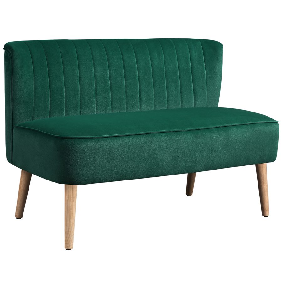 HOMCOM Sofa 2 Sitzer Couch, Kleine Loveseat mit Samt-Optik Modern Polstersofa für Wohnzimmer, Schlafzimmer, kleinen Raum, Dunkelgrün 117 x 56,5 x 77 cm   Aosom von HOMCOM