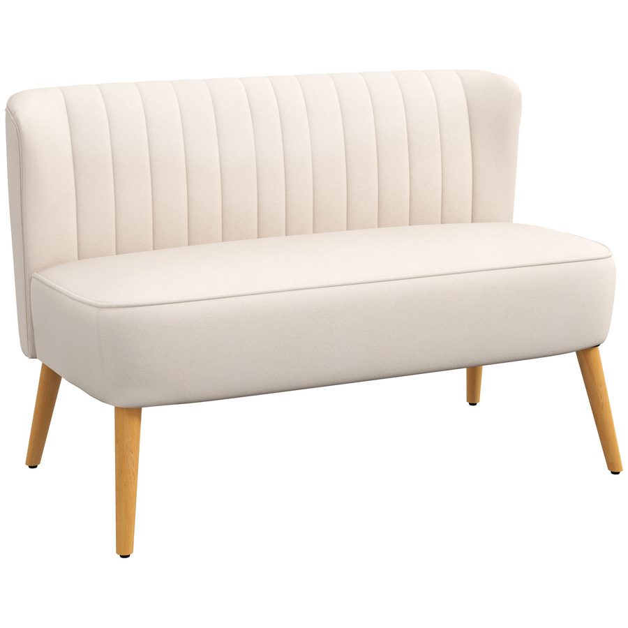 HOMCOM Sofa 2 Sitzer Couch, Kleine Loveseat mit Samt-Optik Modern Polstersofa für Wohnzimmer, Schlafzimmer, kleinen Raum, Cremeweiß 117 x 56,5 x 77 cm   Aosom von HOMCOM