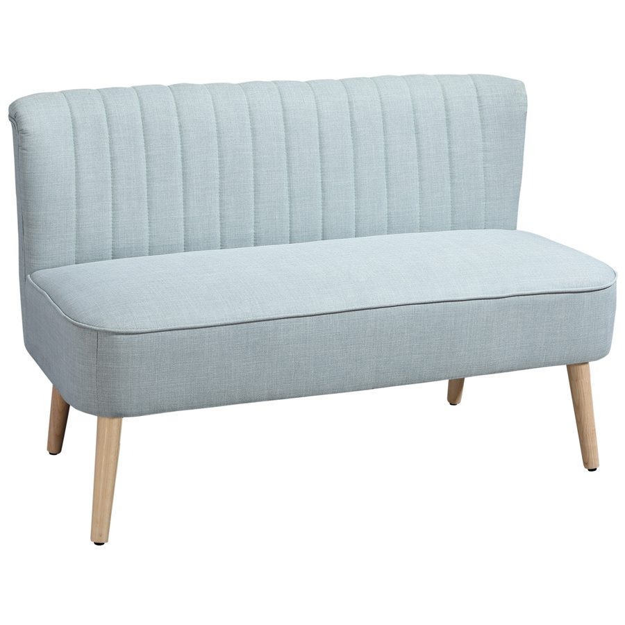 HOMCOM Sofa 2 Sitzer Couch, Kleine Loveseat mit Leinen-Optik Modern Polstersofa für Wohnzimmer, Schlafzimmer, kleinen Raum, Hellblau 117 x 56,5 x 77 cm   Aosom von HOMCOM