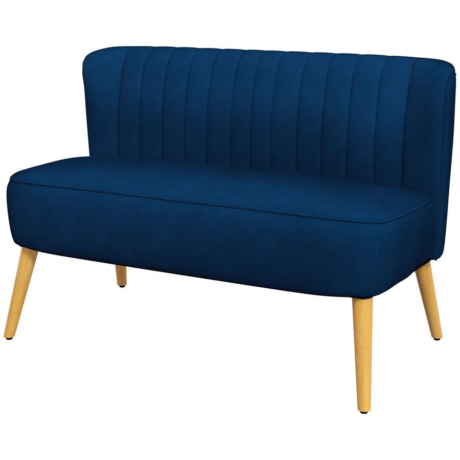 HOMCOM Sofa 2 Sitzer Couch, Kleine Loveseat mit Samt-Optik Modern Polstersofa für Wohnzimmer, Schlafzimmer, kleinen Raum, Dunkelblau 117 x 56,5 x 77 cm   Aosom von HOMCOM