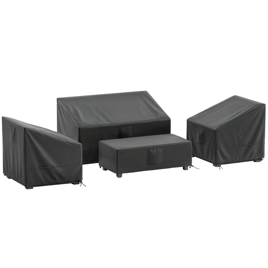 Outsunny Abdeckungen für Gartenmöbel Set 4-teilig, 420D Oxford Wasserdicht, Abdeckung für Tisch, Sessel und Sofa mit 6 Lüftungsöffnungen, Sturmsicher, Schwarz   Aosom von Outsunny