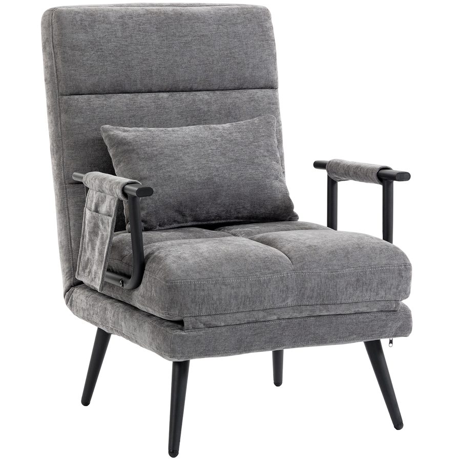 HOMCOM Schlafsessel, 3-in-1 Klappbarer Chenille-Sessel mit Click-Clack Rückenlehne, Metallgestell und Kissen, für Wohnzimmer & Schlafzimmer, Grau   Aosom von HOMCOM