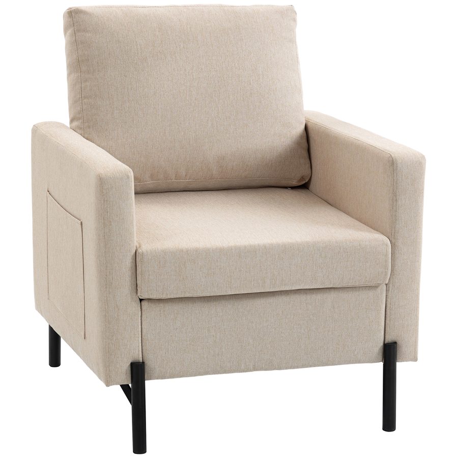 HOMCOM Wohnzimmersessel, gepolsterter 1-Sitzer mit Armlehnen, breiter Sitz und Stahlfüßen, Leinenoptik-Stoff, moderner Stil, für Schlafzimmer, Wohnzimmer, Büro, beige   Aosom von HOMCOM