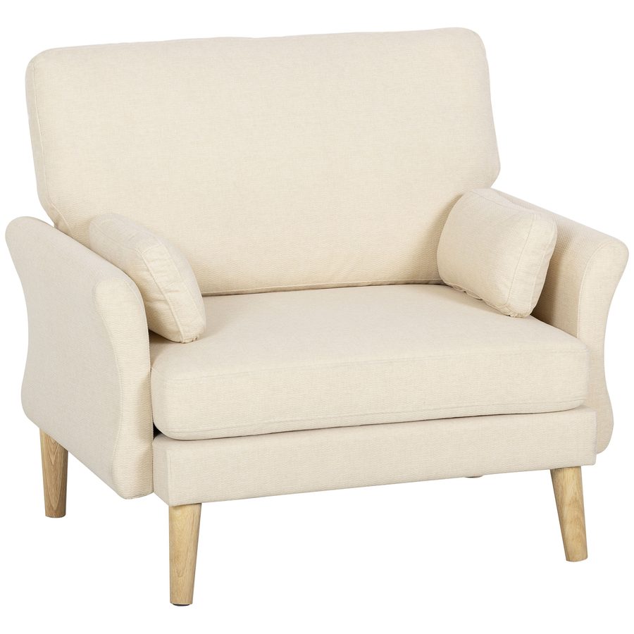 HOMCOM Sessel moderner Lesesessel mit Armlehnen, 83 cm breitem Sitz und Samtoptik, Gepolstert Polstersessel mit Kissen und Holzfüße, Relaxsessel Einzelsofa für Wohnzimmer & Schlafzimmer, Creme   Aosom von HOMCOM