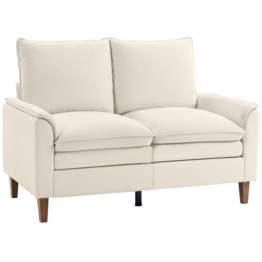 HOMCOM Sofa 2 Sitzer kleine Couch mit doppellagiger Polsterung, 146 cm Doppelsofa mit tiefem Sitz, hoher Rückenlehne Modern Polstersofa mit Holzbeine für kleine Räume, Wohnzimmer, Schlafzimmer, Creme   Aosom von HOMCOM