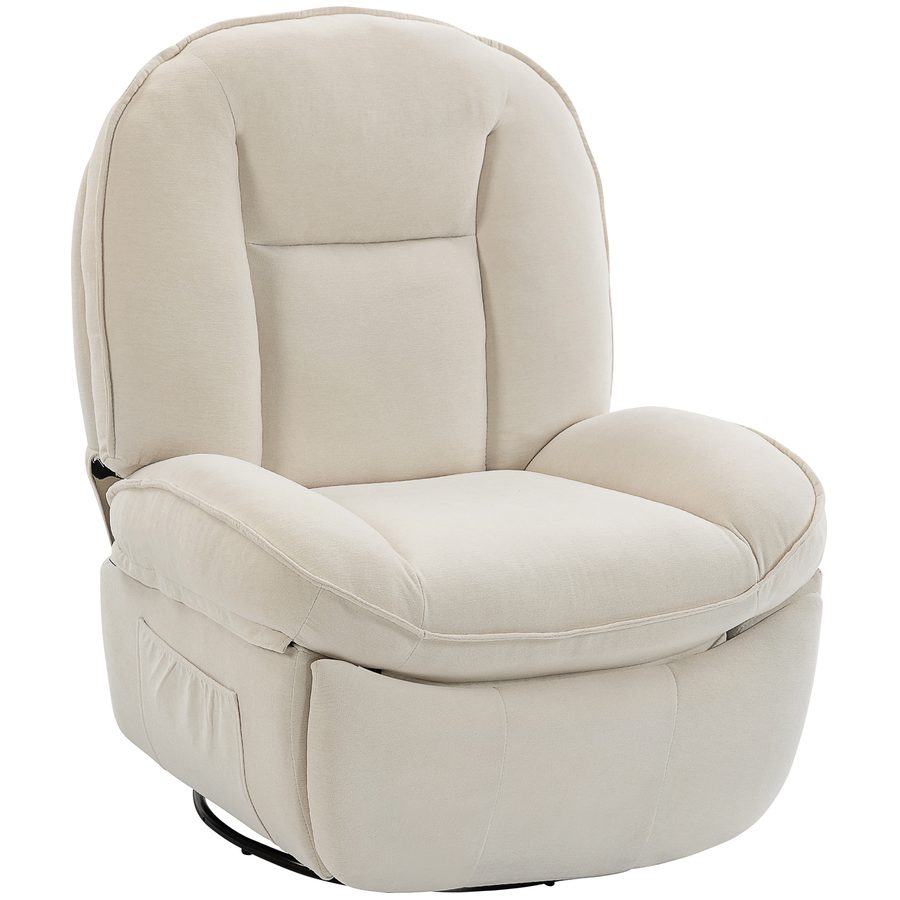 HOMCOM Relaxsessel, Gepolsterter Fernsehsessel mit Liegefunktion, Tiefer Sitzfläche Drehbarer Liegesessel mit Schaukelfunktion, Fußteil, Seitentasche, Chenille-Optik für Wohnzimmer, bis 150kg, Creme   Aosom von HOMCOM