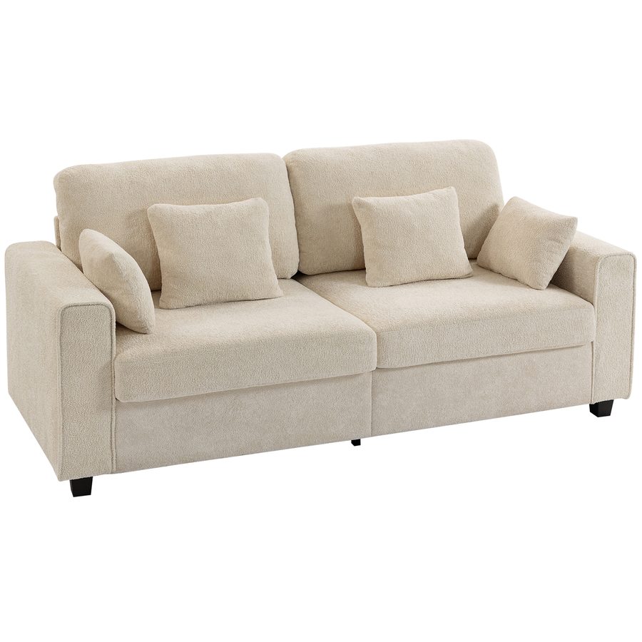 HOMCOM 3-Sitzer Sofa, 211,5 cm Couch mit Tiefem Sitz, 4 Kissen, Bequemes Polstersofa mit Strukturstoff in Samtoptik, Gepolstertes Loungesofa für Wohnzimmer, Schlafzimmer, Beige   Aosom von HOMCOM