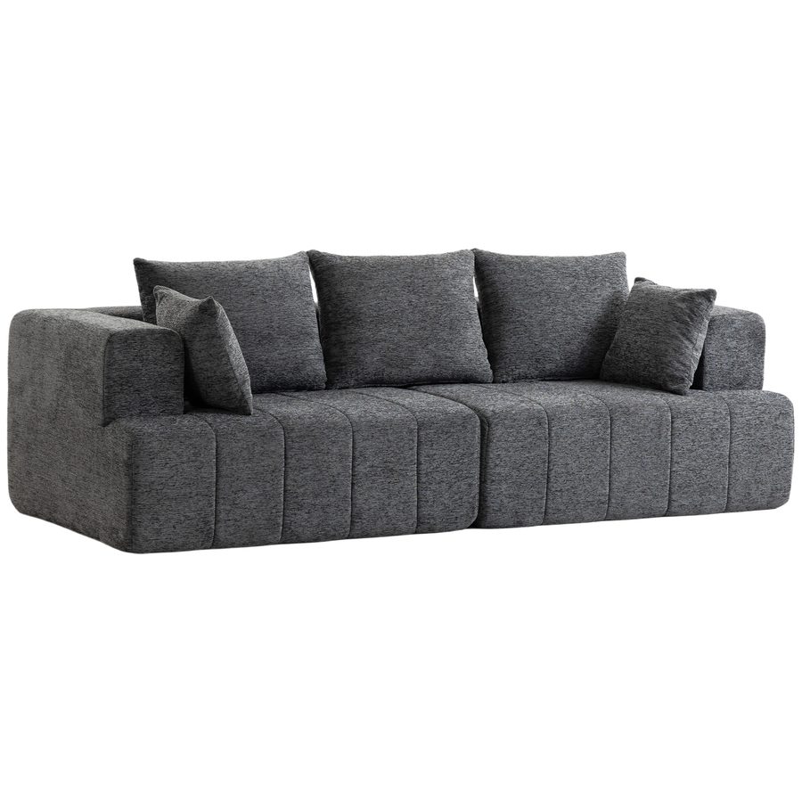 HOMCOM 3-Sitzer-Sofa, Cloud-Sofa aus Chenille mit dicker Federkernpolsterung, breiter und tiefer Sitzfläche, breiten Armlehnen, 2 Kissen, rutschfester Unterseite, grau   Aosom von HOMCOM
