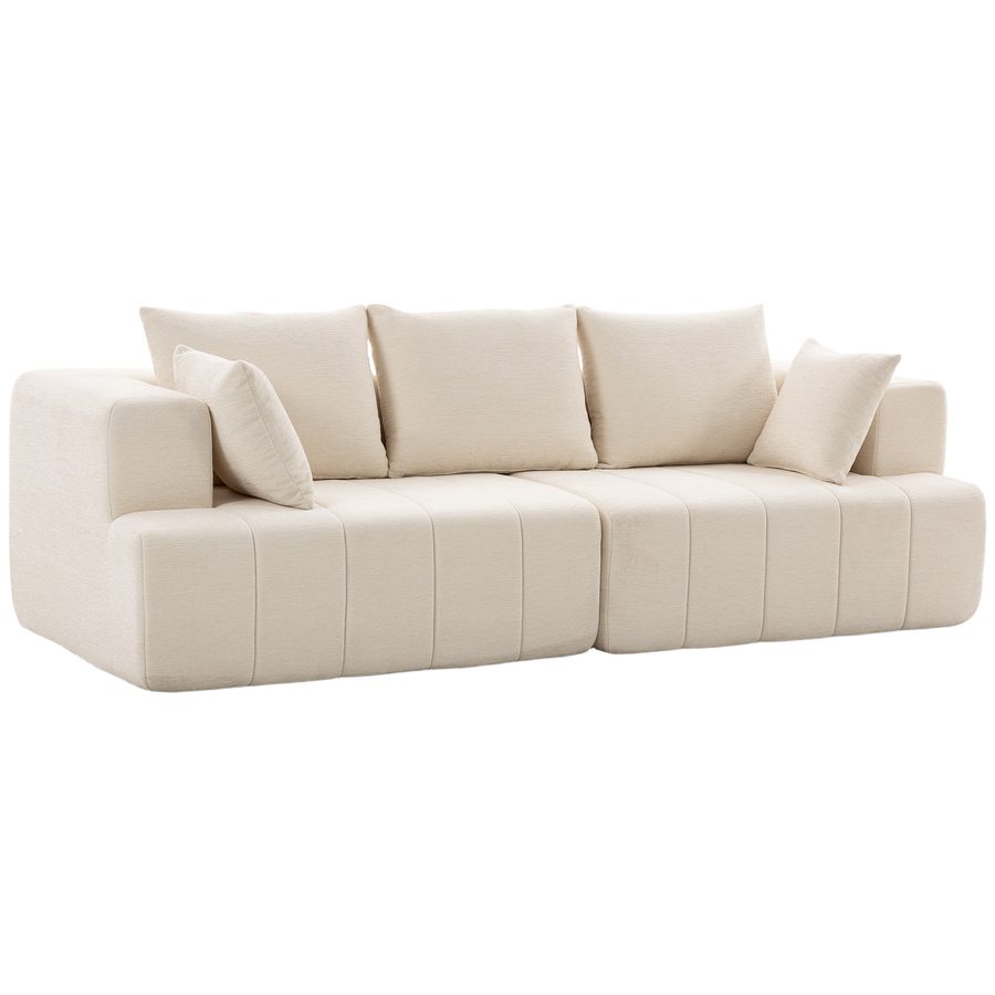 HOMCOM 3‑Sitzer‑Sofa in Chenille 248 cm, modernes Wohnzimmersofa, breite gepolsterte Sitzfläche, Taschenfedern, breite Armlehnen, 2 Kissen, rutschfeste Basis, für Wohnzimmer, Schlafzimmer, beige   Aosom von HOMCOM