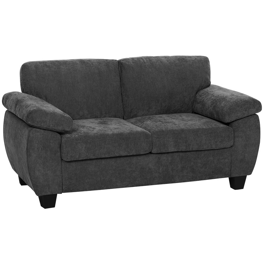 HOMCOM Sofa 2 Sitzer 156 cm Chenille Couch mit dicker Rückenlehne, breiten gepolsterten Armlehnen Bequeme Moderne Stoffcouch für kleine Räume, Wohnzimmer, Schlafzimmer, Dunkelgrau   Aosom von HOMCOM