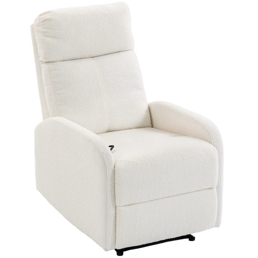 HOMCOM Relaxsessel mit Liegefunktion, Teddy-Plüsch, Taschenfederkern, integrierte Fußstütze, gepolsterter Rücken & Armlehnen, Zuggriff, für Wohnzimmer Büro Heimkino, Creme   Aosom von HOMCOM