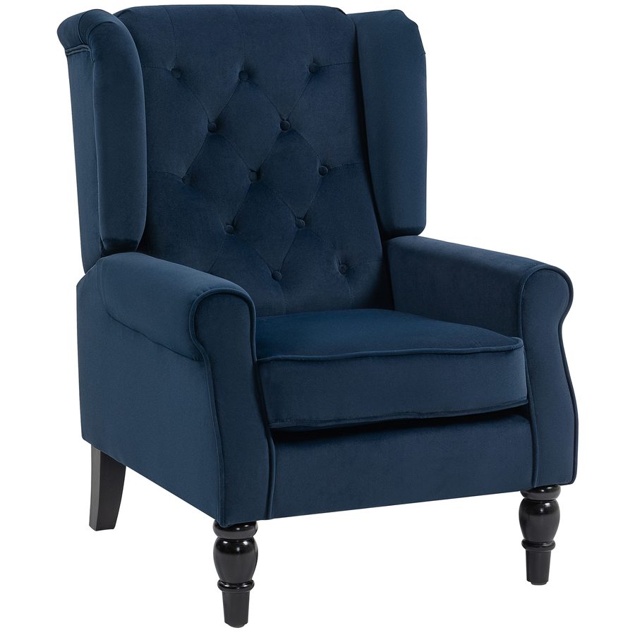 HOMCOM Wohnzimmer-Sessel, kapitonierter Sessel mit Holzfüßen, breite Sitzfläche, hoher Komfort, klassischer Stil, 74 x 86 x 102 cm, dunkelblau   Aosom von HOMCOM