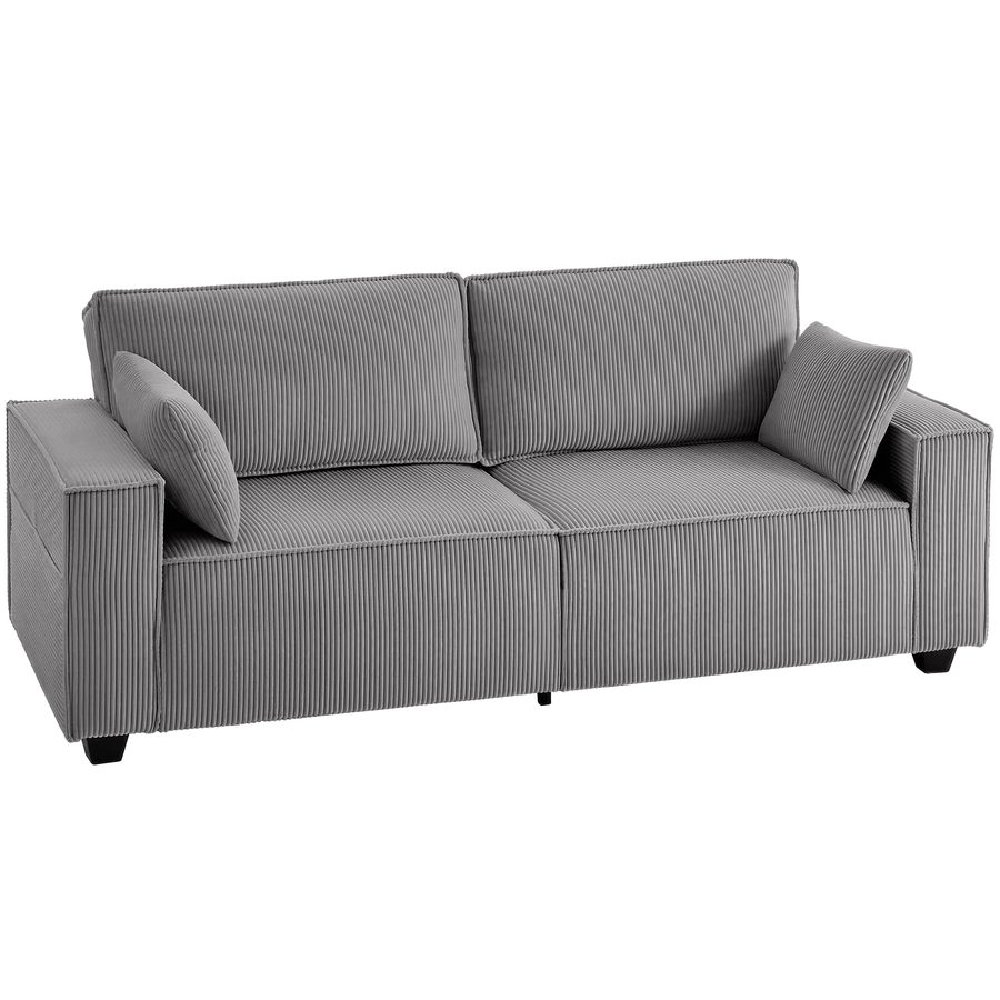 HOMCOM 3-Sitzer Sofa, 217 cm Couch mit Breiten Armlehnen, 2 Kissen, Bequemes Loungesofa mit Cord-Optik, Gepolstertes Polstersofa für Wohnzimmer, Schlafzimmer, Hellgrau   Aosom von HOMCOM