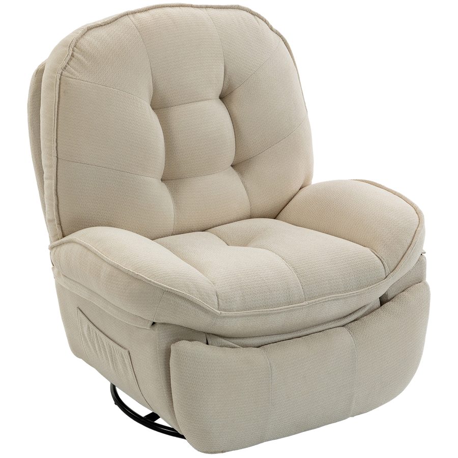 HOMCOM Relaxsessel, 360° Dreh- und Wippsessel, Manuell verstellbarer Chenille-Sessel mit breitem Sitz, hoher Rückenlehne, breiten Armlehnen, Fußstütze und Seitentaschen, Cremeweiß   Aosom von HOMCOM