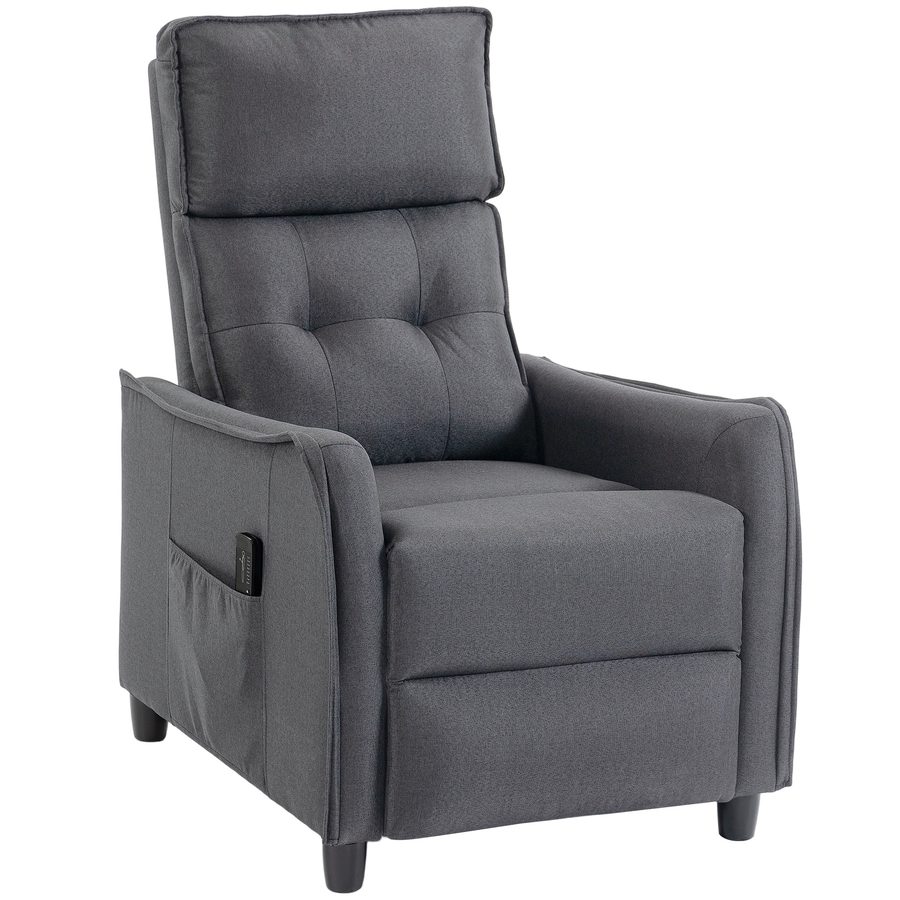 HOMCOM Relaxsessel Fernsehsessel mit Vibrationsmassage, Massagesessel mit Fußstütze, TV Sessel mit Fernbedienung, Seitentasche, Leinen-Optik, Grau   Aosom von HOMCOM