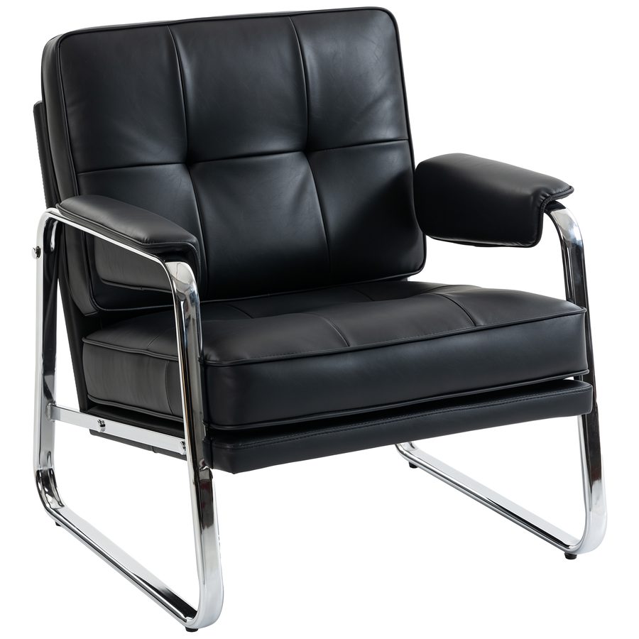 HOMCOM Sessel, PU-Leder, breiter Sitz, Schaumstoff, Polster, Metallbasis, Knopfheftung, Lesesessel, Wohnzimmer, Schlafzimmer, Büro, einfache Montage, Schwarz   Aosom von HOMCOM