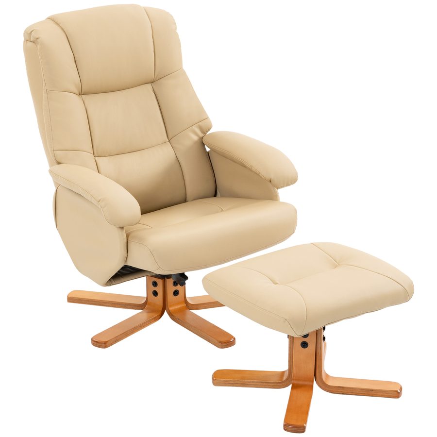 HOMCOM Relaxsessel mit Fußhocker, drehbar 360° und verstellbarer Rückenlehne, TV-Sessel, belastbar bis 120 kg, für Wohnzimmer, Schlafzimmer, Büro, Beige   Aosom von HOMCOM