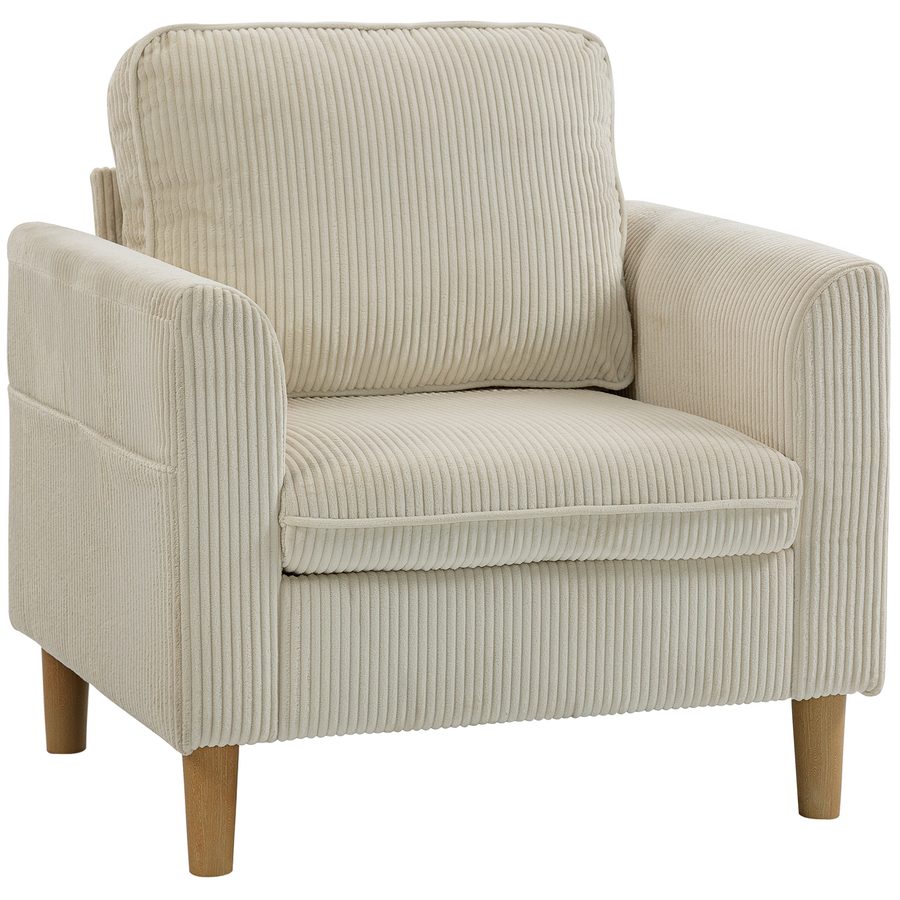 HOMCOM Kordvelours-Sessel, gepolsterter 1-Sitzer mit breiter Sitzfläche und Federkernkissen, moderner Stil, für Schlafzimmer, Wohnzimmer, kleiner Raum, beige   Aosom von HOMCOM