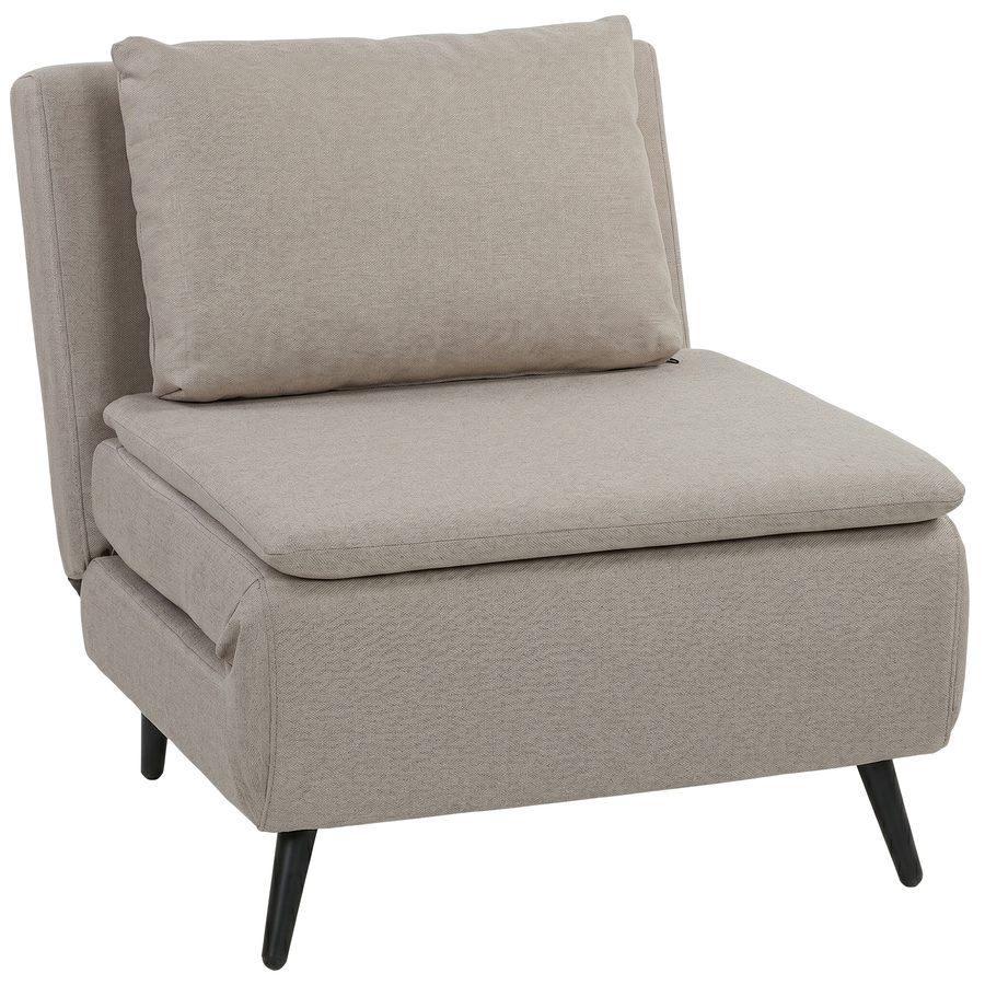HOMCOM 1-Sitzer Schlafsessel, Clic-Clac Schlafsessel 3 in 1 mit verstellbarer Rückenlehne, Kissen, breite Sitzfläche, S-Federn, gepolstertes Leinen-Sofa für Gäste, Wohnzimmer, Büro, Hellbraun   Aosom von HOMCOM