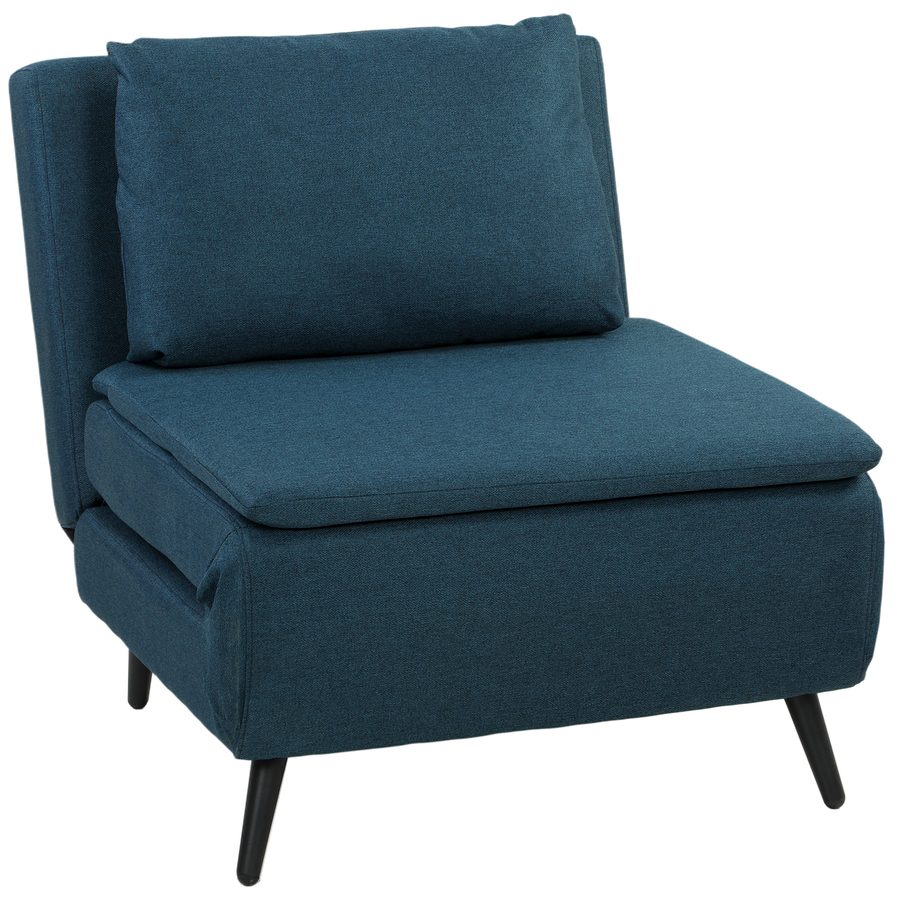 HOMCOM Schlafsessel 1‑Sitzer, 3‑in‑1 Klick‑Klack Schlafsessel mit verstellbarer Rückenlehne, Kissen, breiter Sitzfläche, S‑Federn, gepolstertes Leinen‑Sofa für Gäste, Wohnzimmer, Büro, Blau   Aosom von HOMCOM