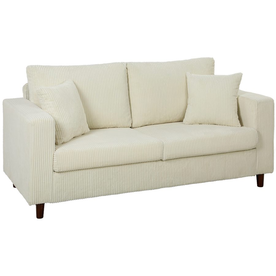 HOMCOM 2-Sitzer-Sofa aus Rippvelours, modernes Wohnzimmersofa 170 cm, breite Sitzfläche, Taschenfederkissen, breite Armlehnen und Hevea-Holzfüße, für Schlafzimmer, Wohnung, kleine Räume, Creme   Aosom von HOMCOM