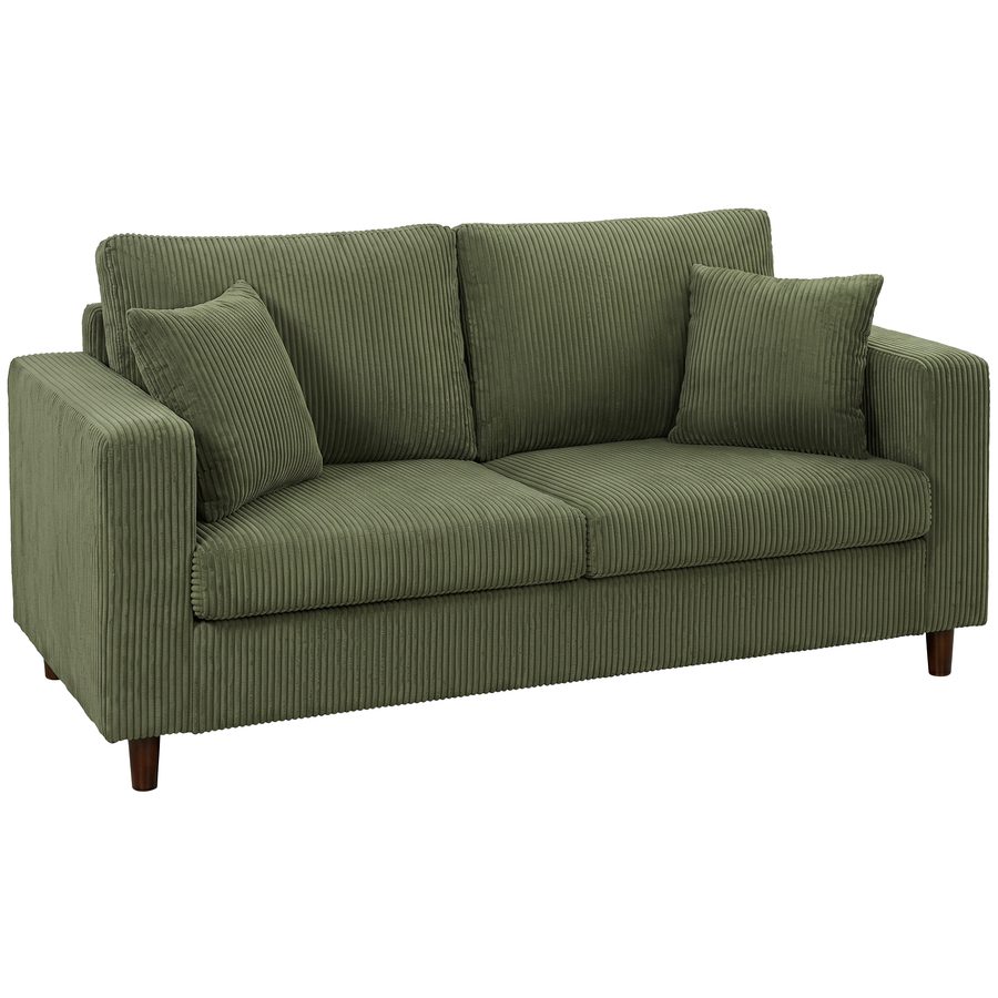 HOMCOM 2-Sitzer-Sofa, 170 cm, bequemes Cordsofa mit breiter tiefer Sitzfläche, breiten Armlehnen, Federkernpolster, dick gepolstert, Massivholzbeine, grün   Aosom von HOMCOM