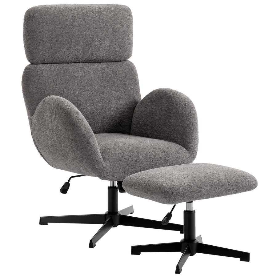 HOMCOM Sessel mit Hocker Drehbarer Loungesessel mit Samtoptik mit Struktur, Verstellbarer Kopfstütze Höhenverstellbarer Polstersessel mit Wippfunktion, Relaxsessel für Wohnzimmer, Grau   Aosom von HOMCOM