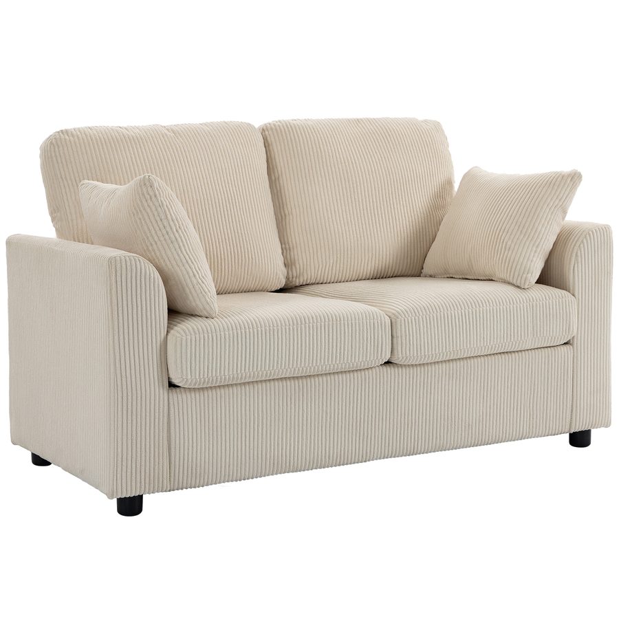 HOMCOM 2‑Sitzer‑Sofa aus Kordsamt, 144 cm Sofa mit breiter gepolsterter Sitzfläche, dicker Federkern‑Sitz, 2 Kissen, moderner Stil, für Schlafzimmer, Wohnung, kleine Räume, Beige   Aosom von HOMCOM