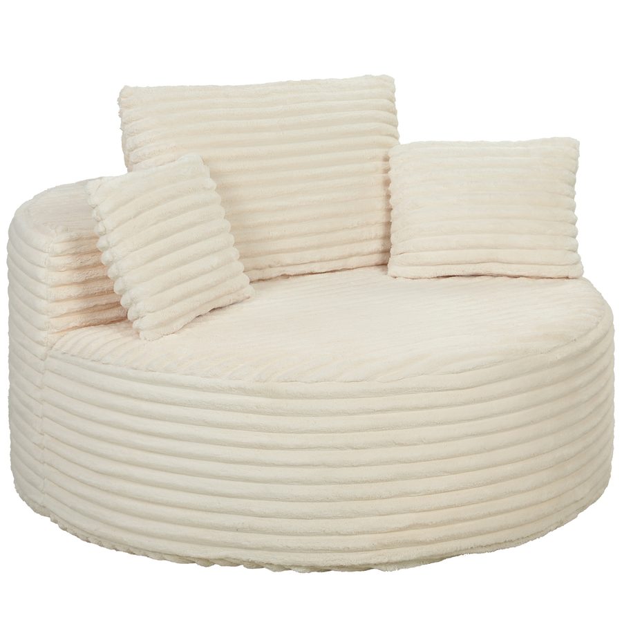 HOMCOM Sessel Loungesessel mit Extra Tiefer, Breiter Sitzfläche, Rahmenloser Polstersessel mit Dekokissen, Bequem Relaxsessel aus Cord-Optik bis 250 kg für Wohnzimmer, Schlafzimmer, Cremeweiß   Aosom von HOMCOM