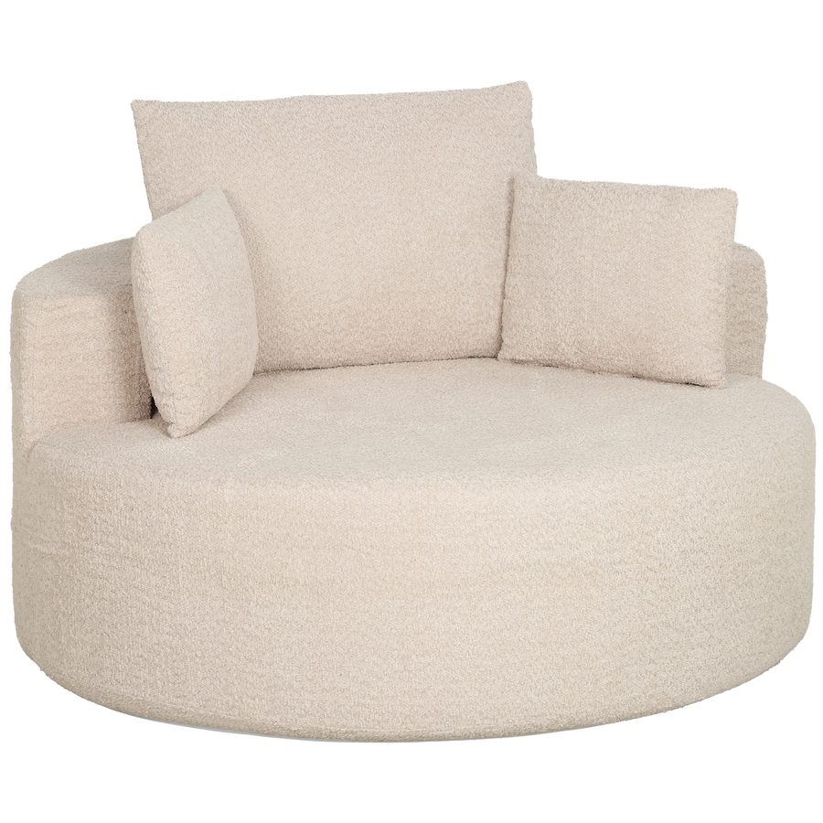 HOMCOM Chenille-Sitzpouf 130 cm, große Sitzfläche - runder Einzelsessel aus Vollschaum, 2 Kissen, 1 Rückenkissen, 1 Nackenrolle - ohne Montage für Schlafzimmer/Wohnzimmer, Traglast 250 kg, Creme   Aosom von HOMCOM