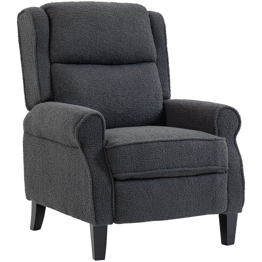 HOMCOM Relaxsessel aus Teddy-Fleece, Relaxstuhl mit ausziehbarer Fußstütze, gepolsterte Sitzfläche, Taschenfedern, für Wohnzimmer, Büro, Heimkino, dunkelgrau   Aosom von HOMCOM
