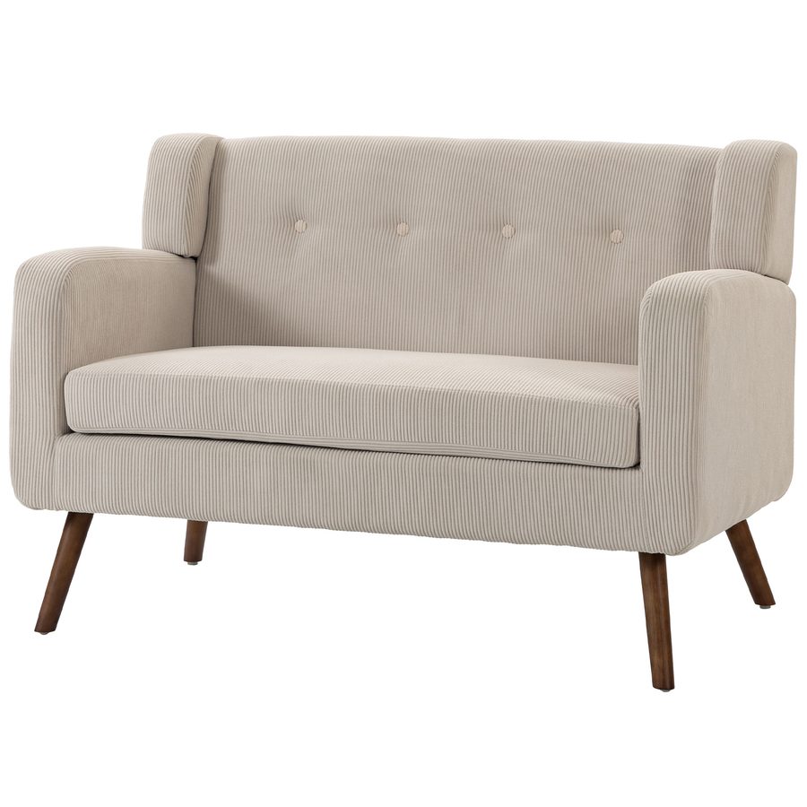 HOMCOM Sofa 2 Sitzer 118 cm Couch mit Cord-Optik, Knopfheftung Bequeme Modernes Polstersofa mit Holzbeinen für kleine Räume, Wohnzimmer, Schlafzimmer, Beige   Aosom von HOMCOM