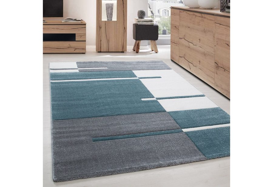 Carpettex Frisé-Teppich Kariert Design, Läufer, Höhe: 13 mm, Designer Wohnzimmer Teppich Kurzflor handgearbeiteter Konturenschnitt von Carpettex