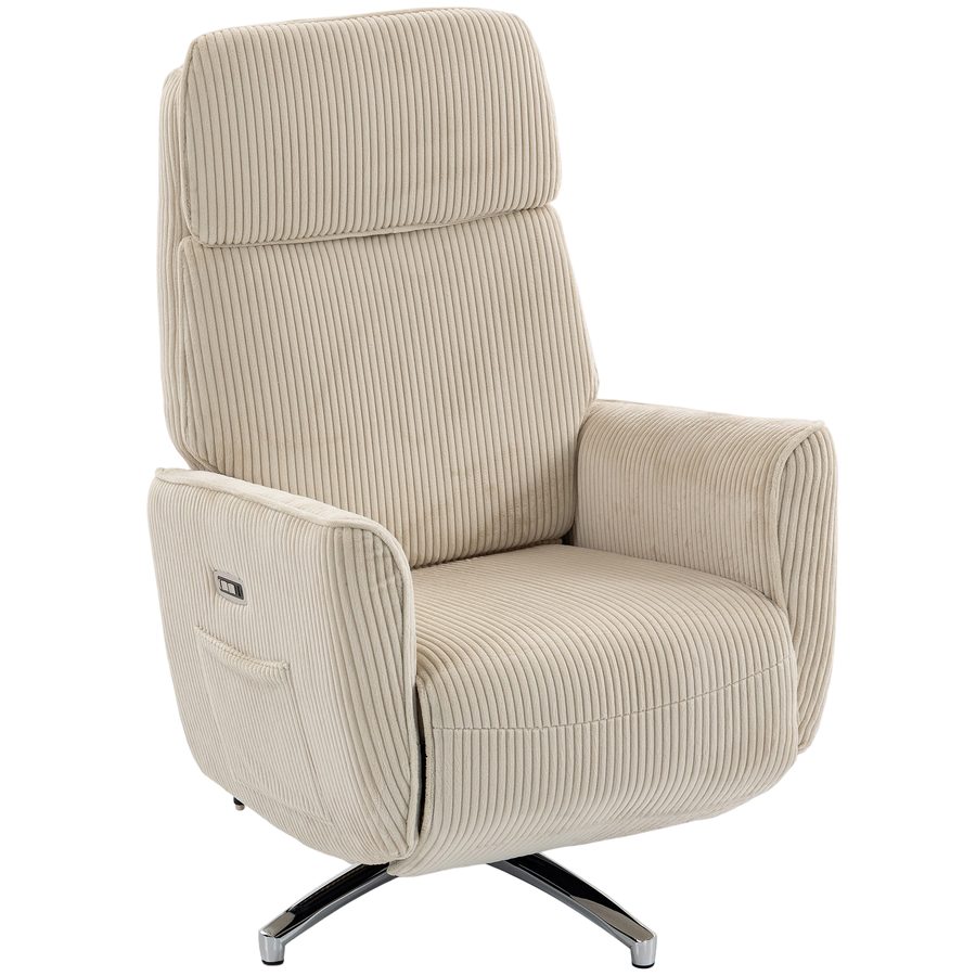 HOMCOM Relaxsessel Elektrisch Verstellbar Fernsessel mit Liegefunktion, 2 Motoren Drehbar TV Sessel mit USB-Anschluss, Verstellbarer Kopfstütz und Rückenlehne, Cord-Optik für Wohnzimmer, Creme   Aosom von HOMCOM