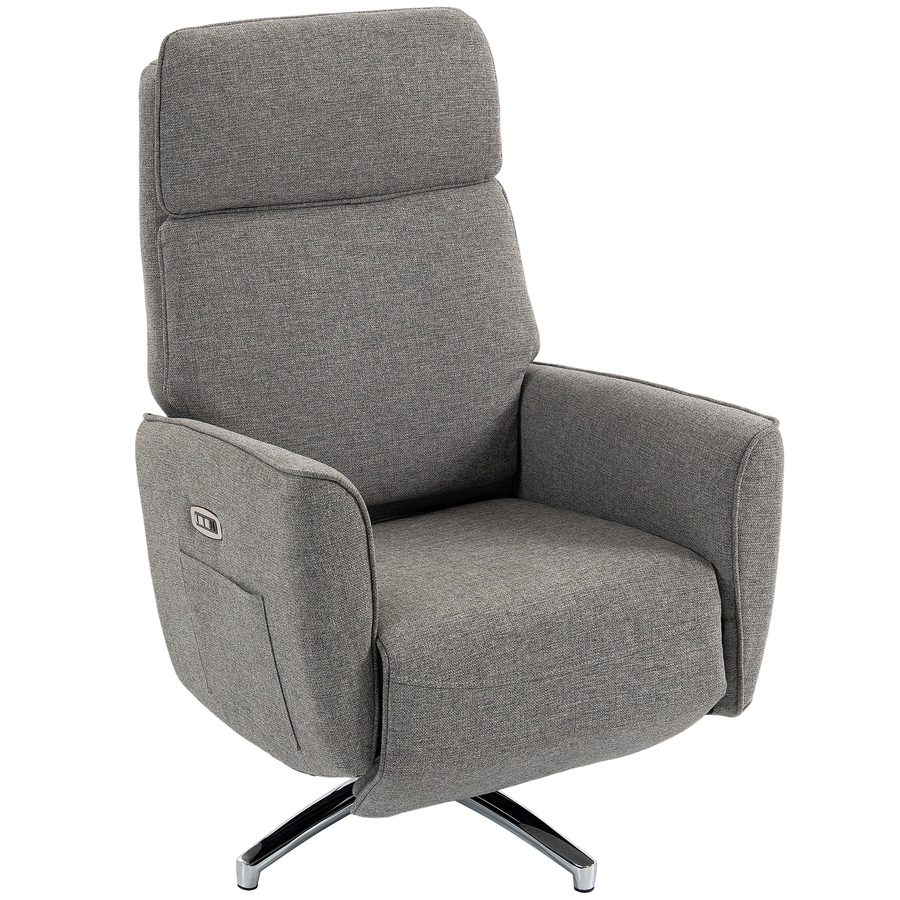 HOMCOM Elektrischer Relax-Sessel 360° drehbar mit verstellbarer Kopfstütze, USB-Anschlüsse, Leinenbezug, 2 Motoren, Fußteil, Seitentaschen, Taschenfederkern, für Schlafzimmer, Wohnzimmer, Grau   Aosom von HOMCOM
