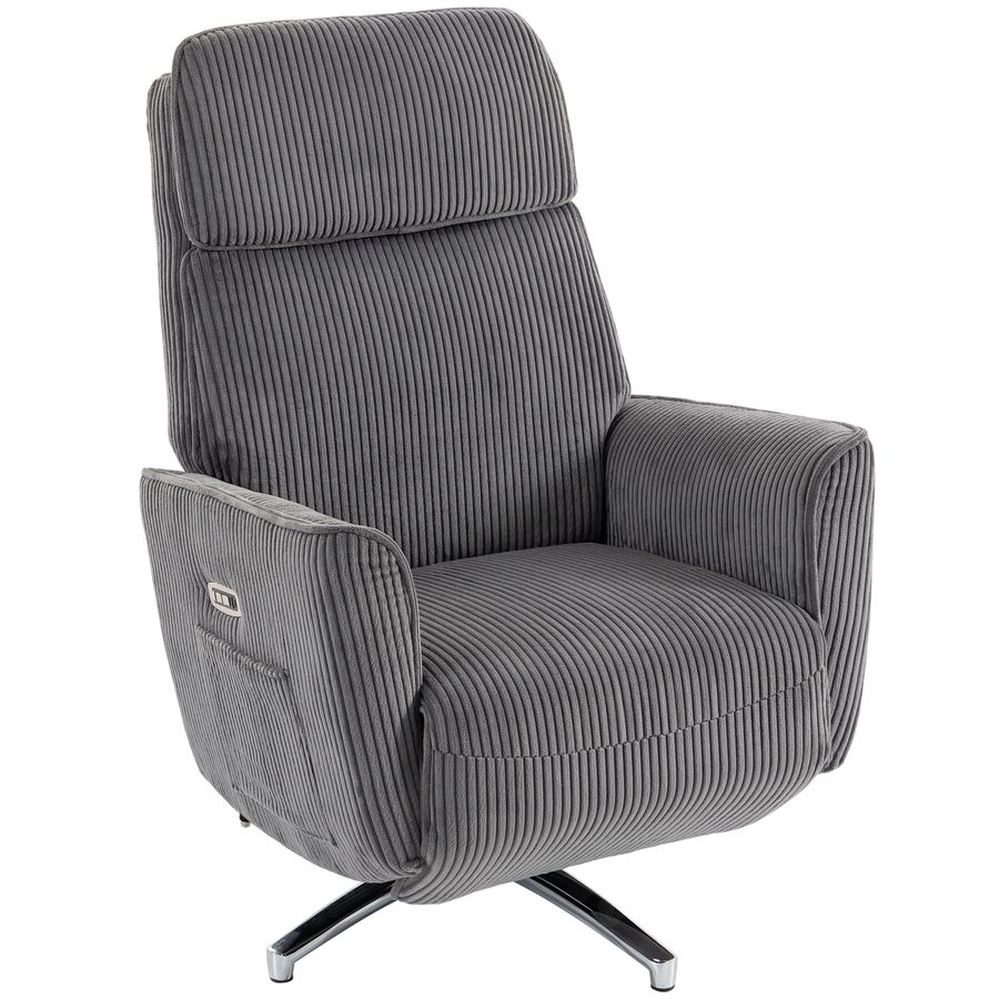 HOMCOM Relaxsessel Elektrisch Verstellbar Fernsessel mit Liegefunktion, 2 Motoren Drehbar TV Sessel mit USB-Anschluss, Verstellbarer Kopfstütz und Rückenlehne, Cord-Optik für Wohnzimmer, Dunkelgrau   Aosom von HOMCOM
